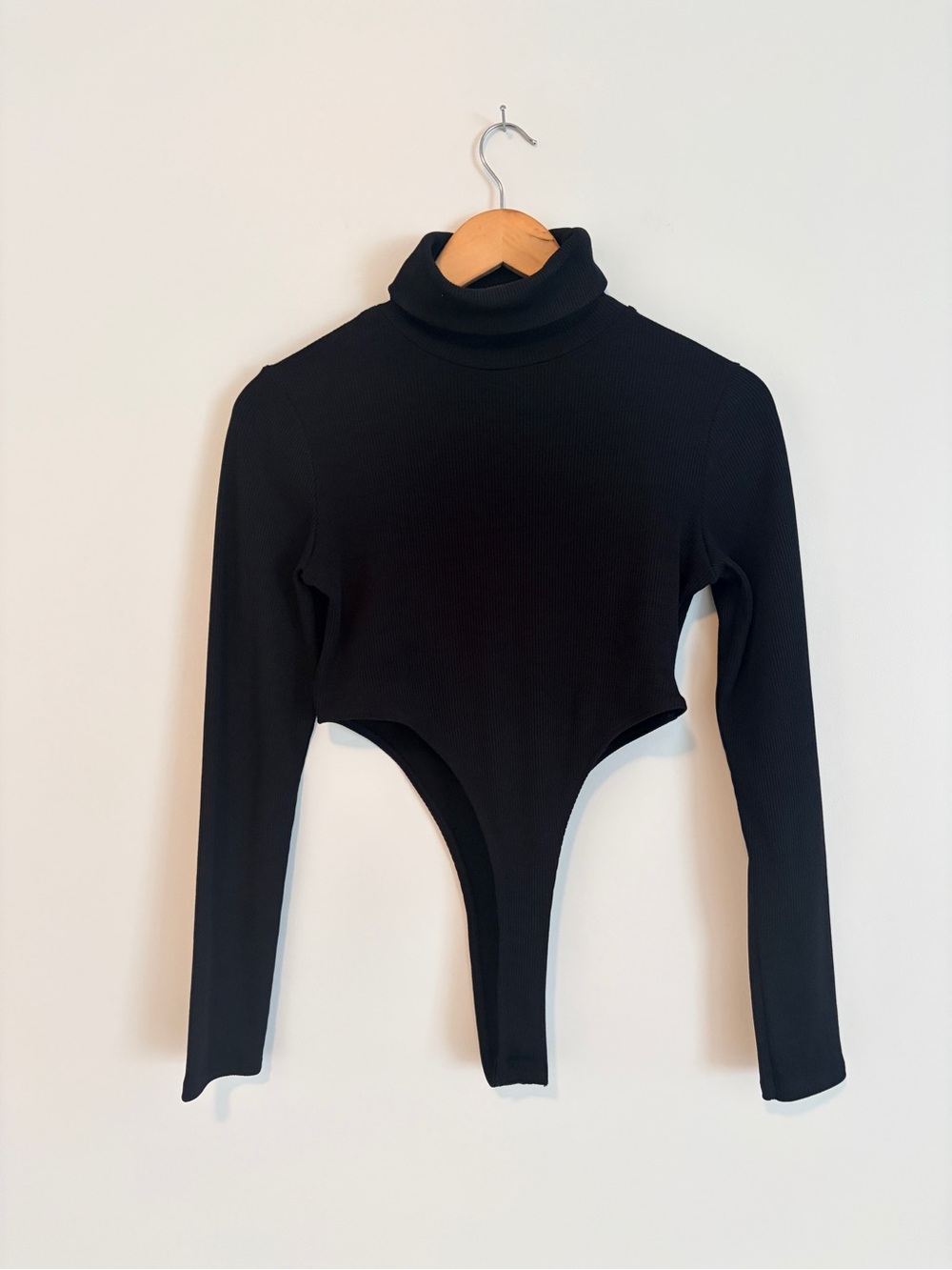 Zara Black Ribbed Turtleneck Long-Sleeve Bodysuit